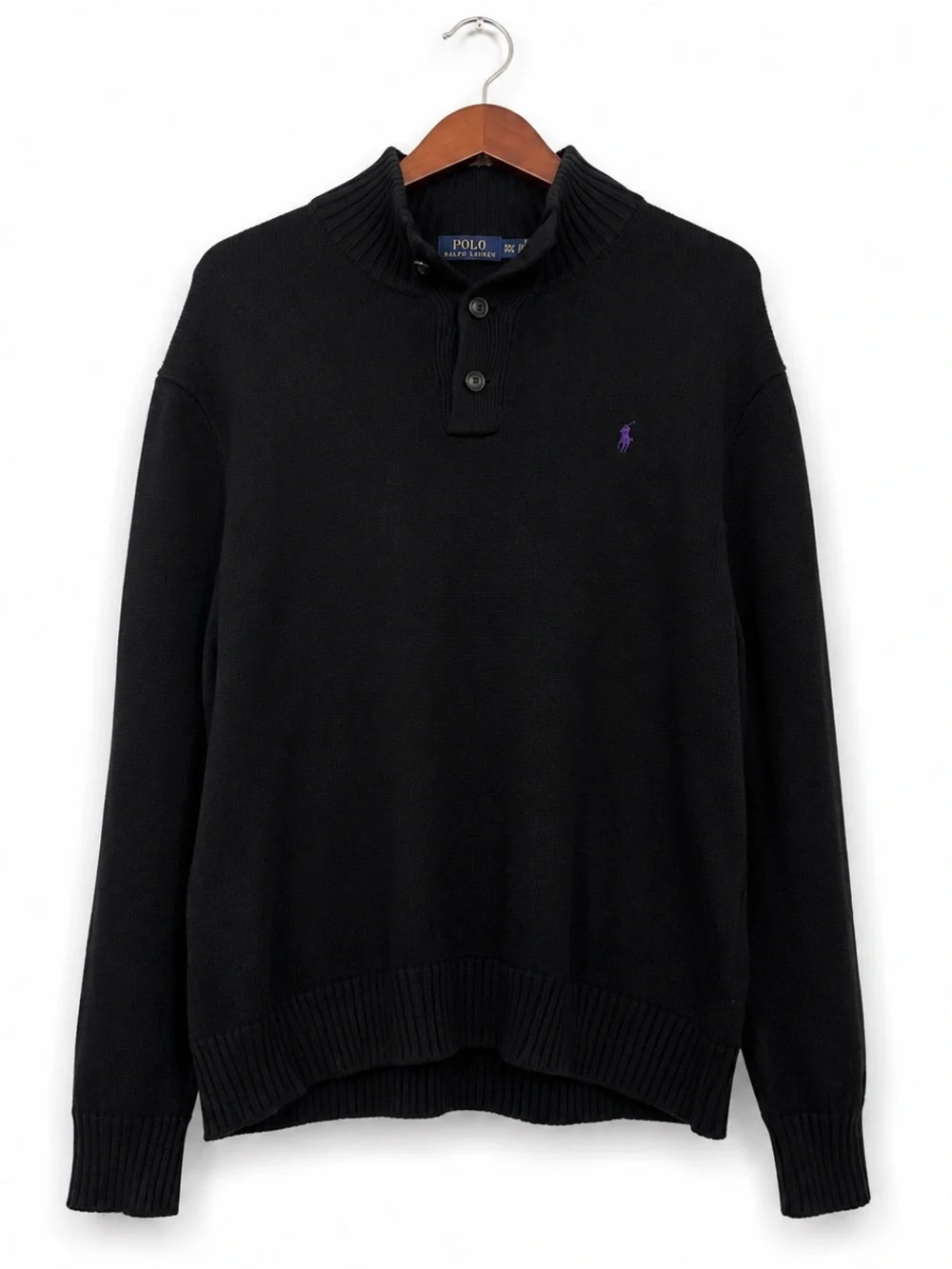 Polo Ralph Lauren Men’s Black Cotton Mock Neck Sweater XXL Purple Pony